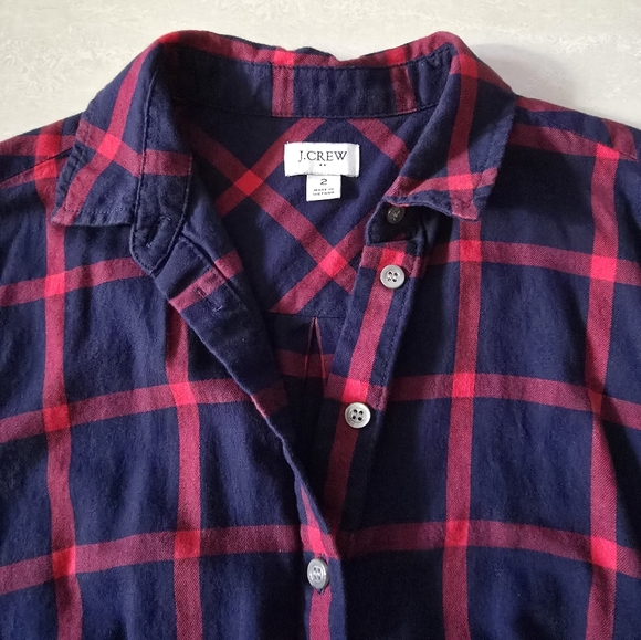 J. Crew Navy and Red Plaid Long Sleeve Dress - Picture 4 of 11